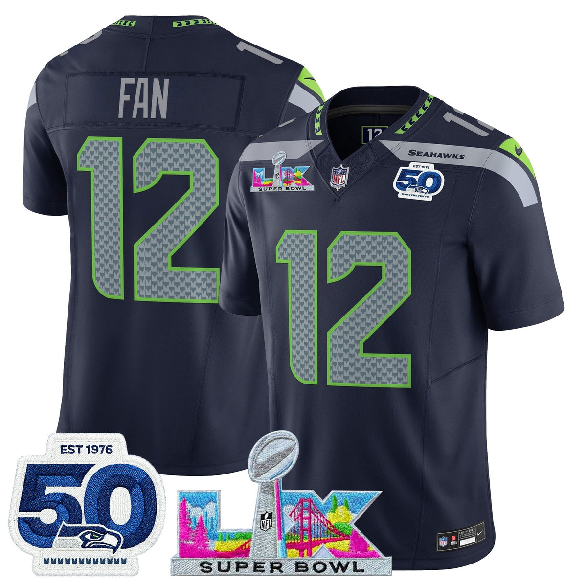 SEA "Super Bowl LX & 50th Patch" Vapor Limited Jersey