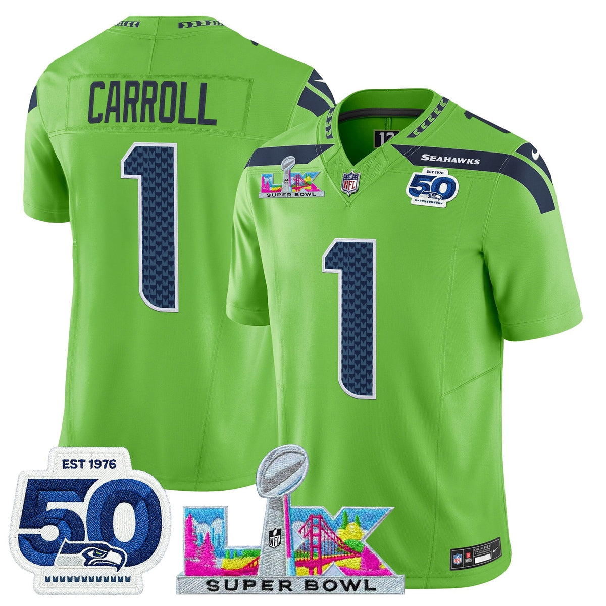 SEA "Super Bowl LX & 50th Patch" Vapor Limited Jersey