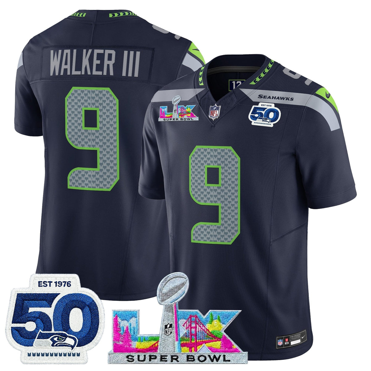 SEA "Super Bowl LX & 50th Patch" Vapor Limited Jersey
