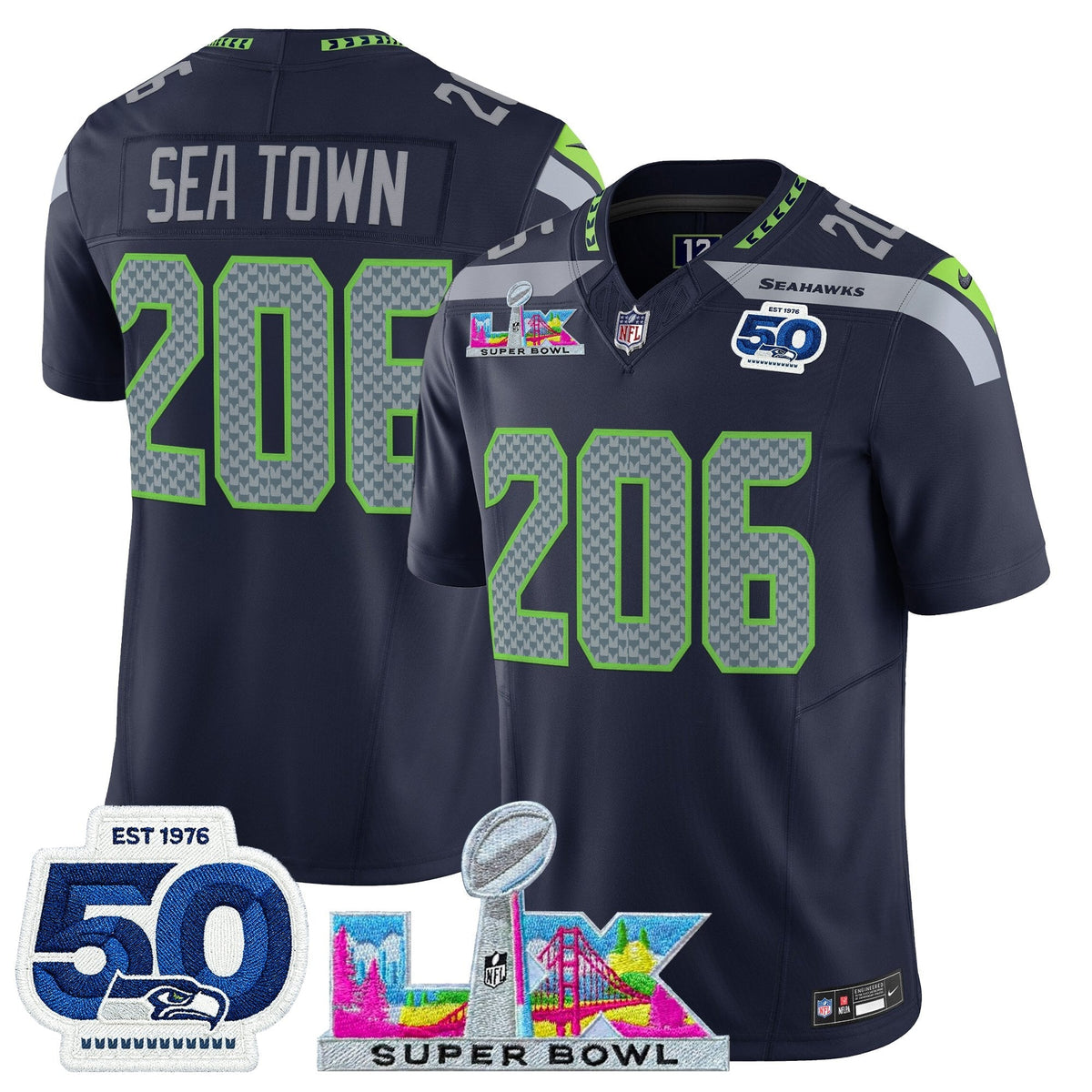 SEA "Super Bowl LX & 50th Patch" Vapor Limited Jersey