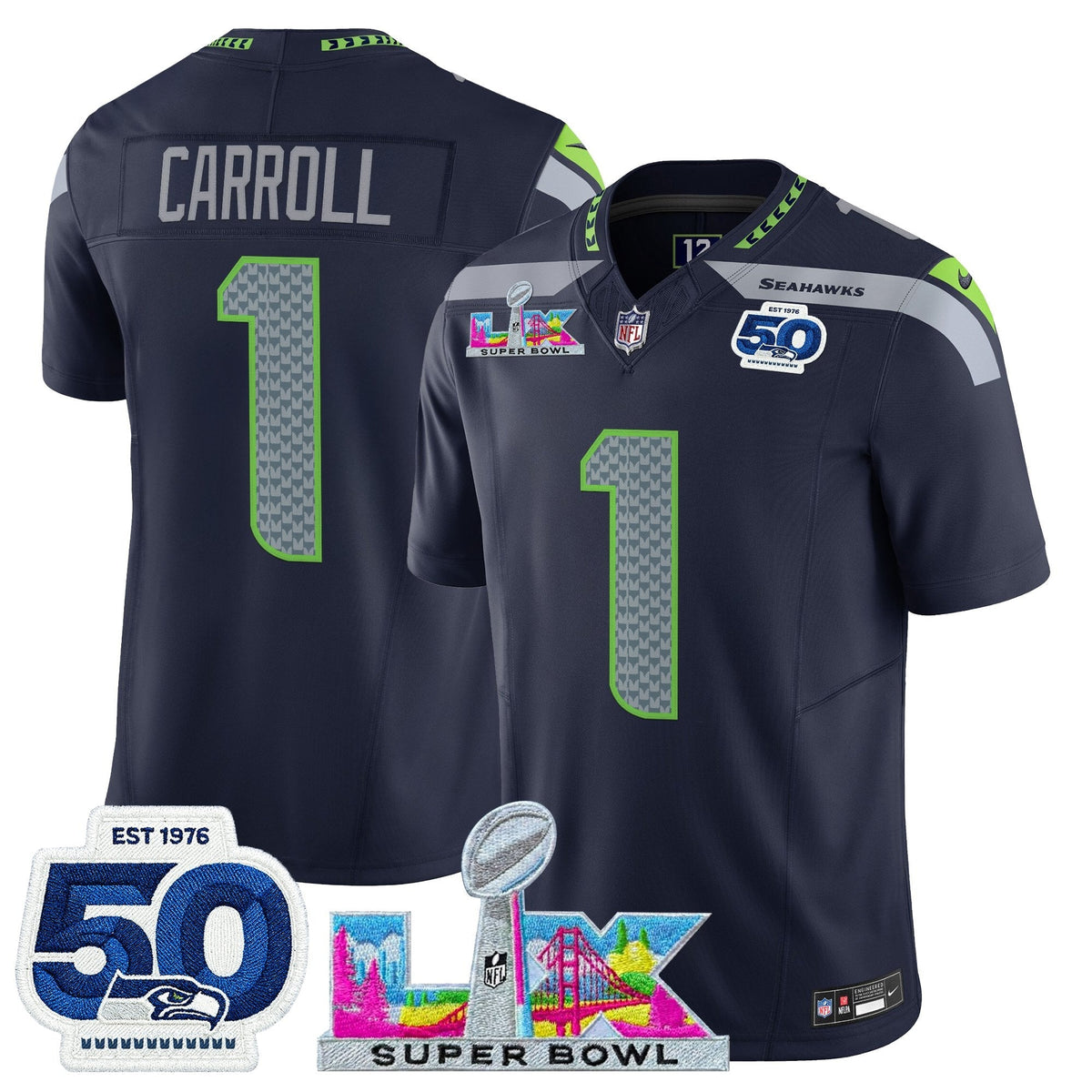 SEA "Super Bowl LX & 50th Patch" Vapor Limited Jersey