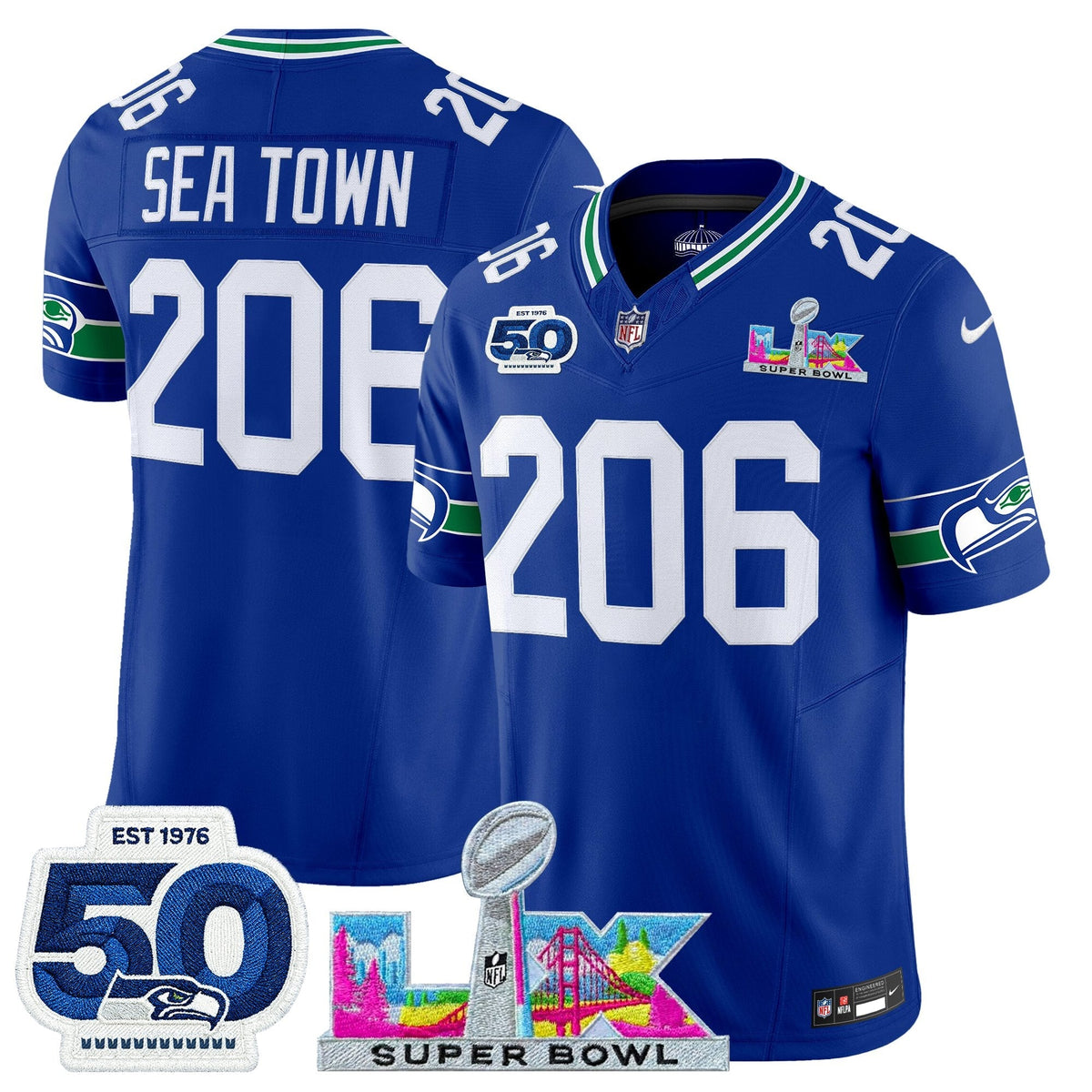SEA "Super Bowl LX & 50th Patch" Vapor Limited Jersey