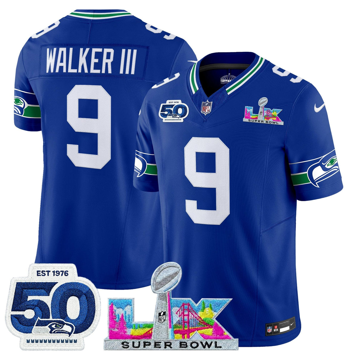 SEA "Super Bowl LX & 50th Patch" Vapor Limited Jersey