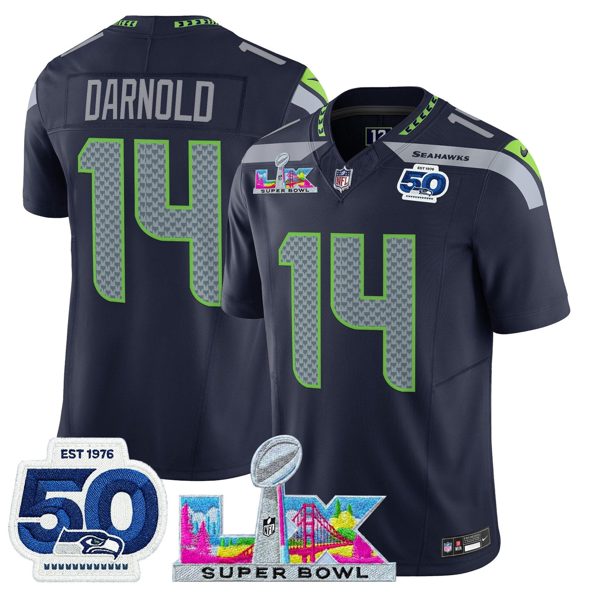 SEA "Super Bowl LX & 50th Patch" Vapor Limited Jersey