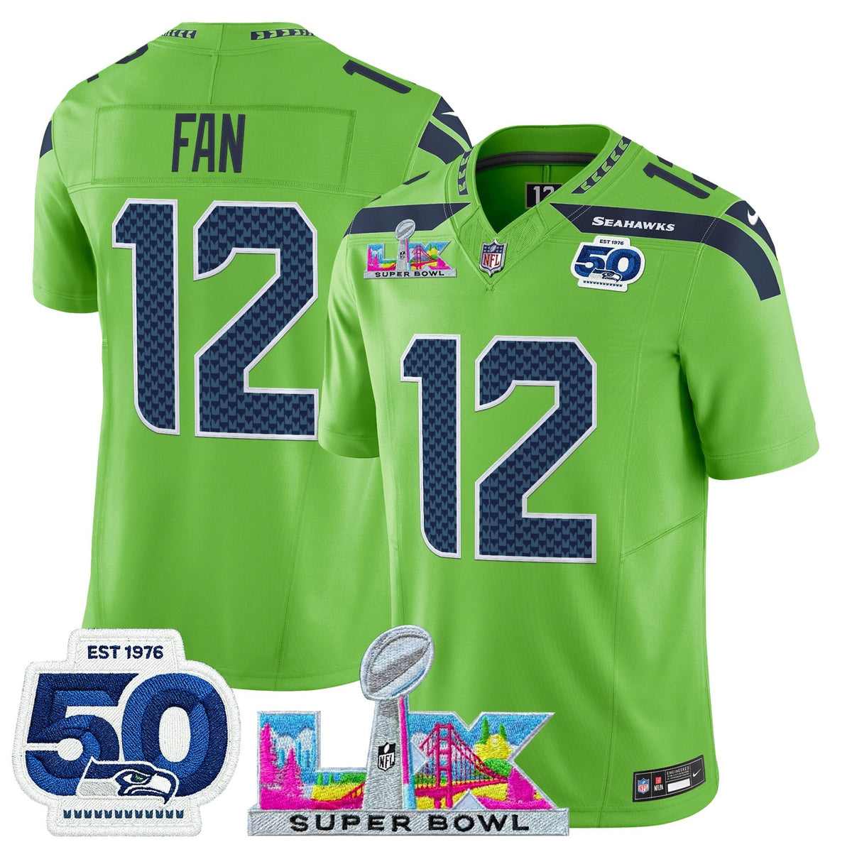 SEA "Super Bowl LX & 50th Patch" Vapor Limited Jersey