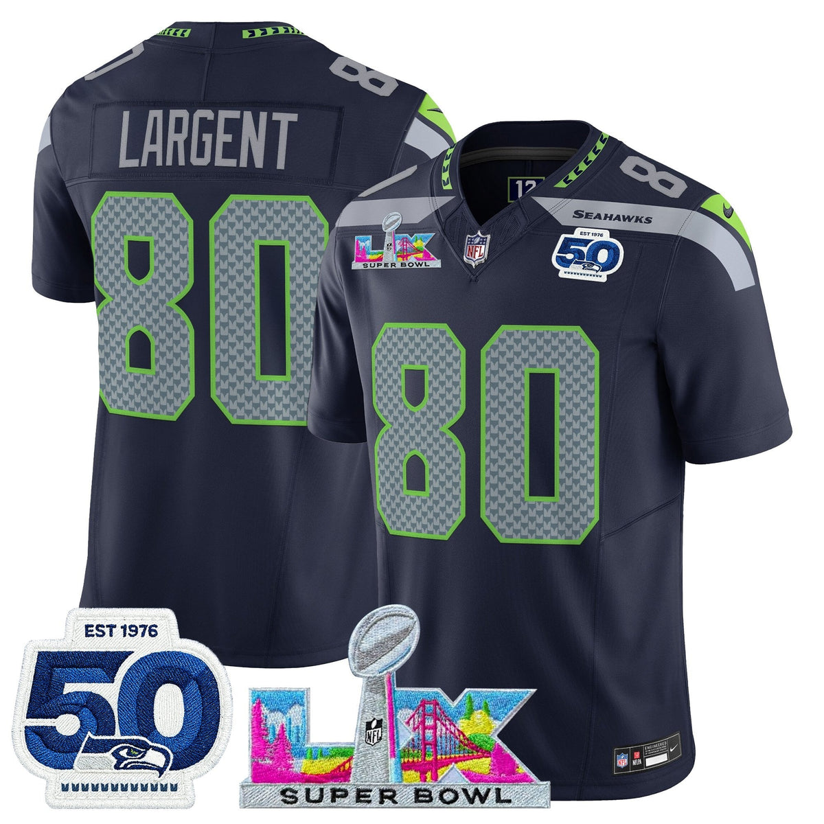 SEA "Super Bowl LX & 50th Patch" Vapor Limited Jersey