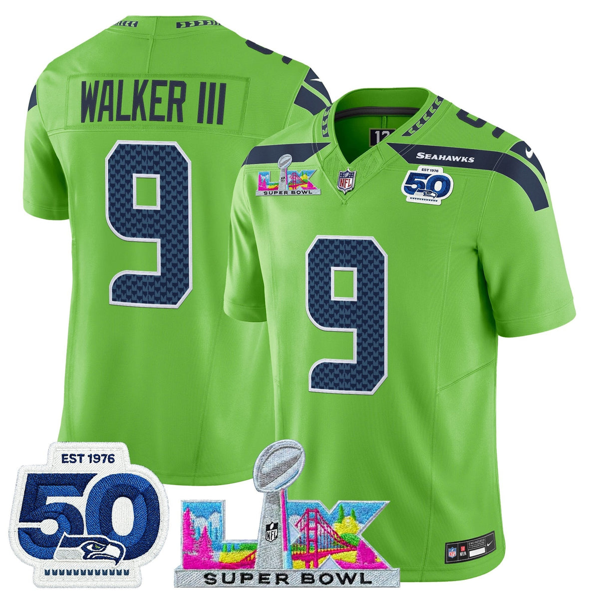 SEA "Super Bowl LX & 50th Patch" Vapor Limited Jersey