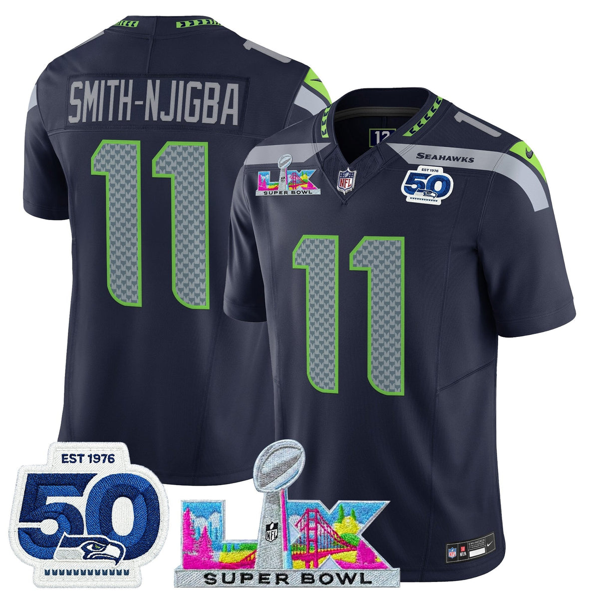 SEA "Super Bowl LX & 50th Patch" Vapor Limited Jersey