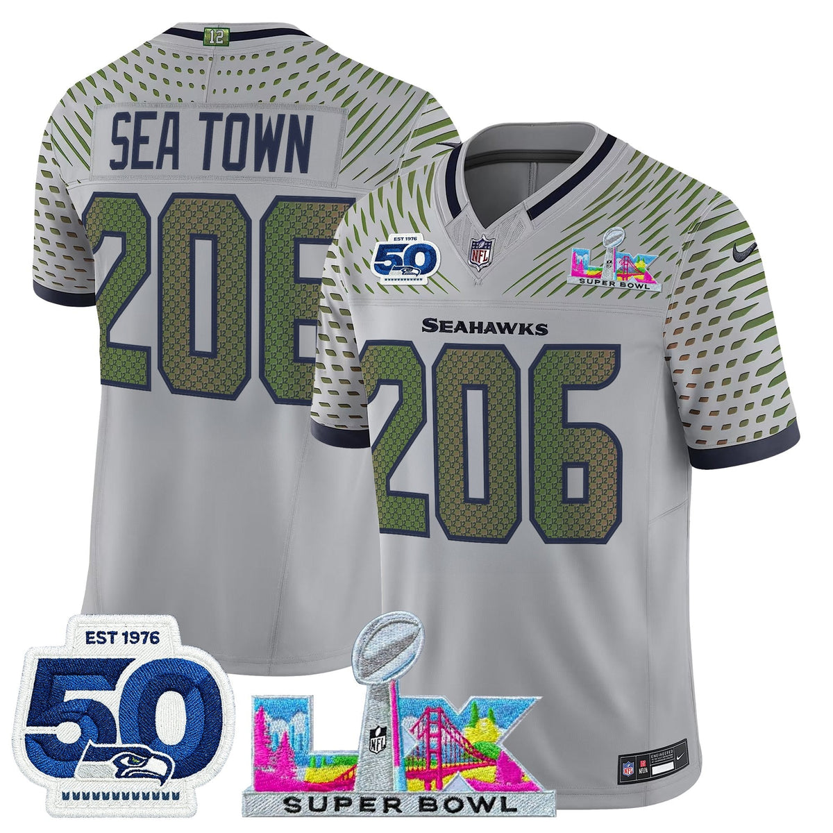 SEA "Super Bowl LX & 50th Patch" Vapor Limited Jersey