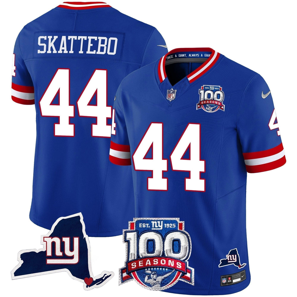 NYG 100th Season & State Patch Vapor Limited Jersey