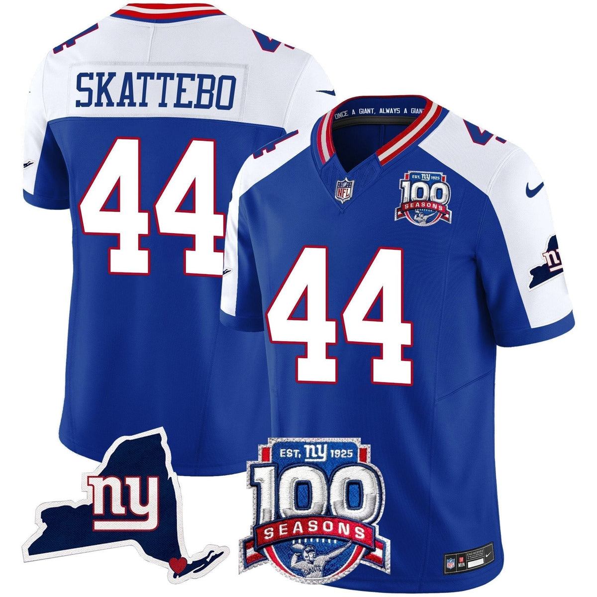 NYG 100th Season & State Patch Vapor Limited Jersey