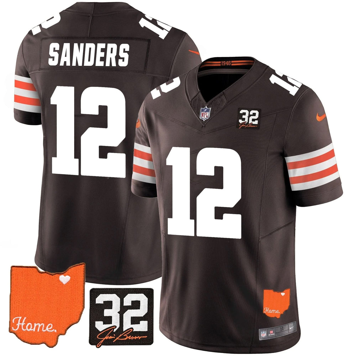CLE #32 Jim Brown Memorial & Home Patch Vapor Limited Jersey