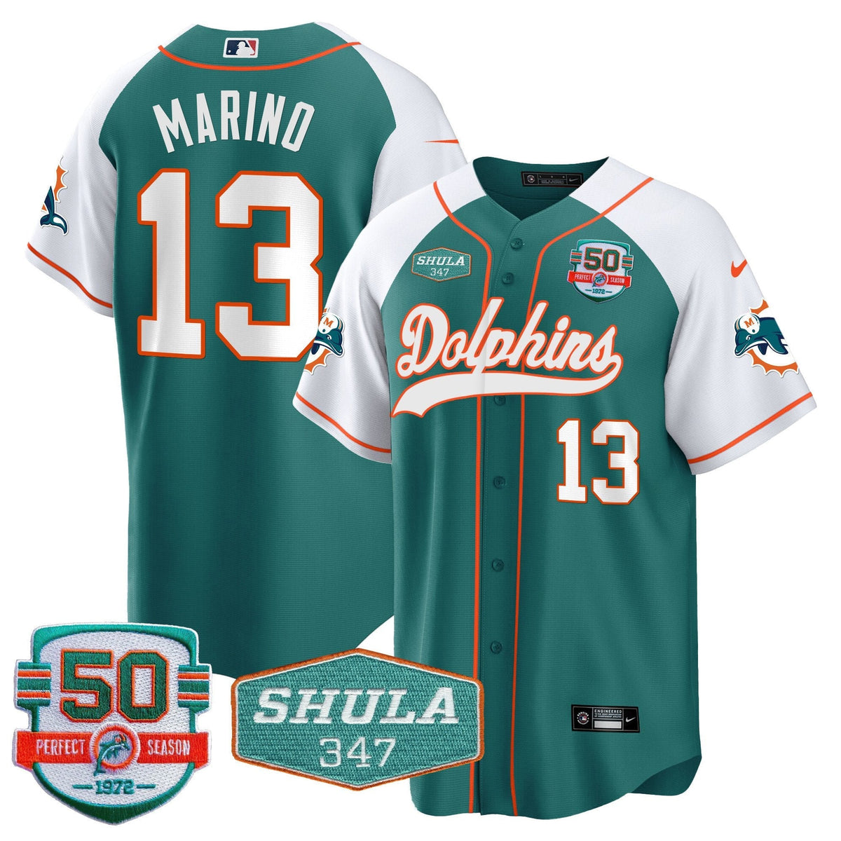 MIA 50th & Don Shula 347 Memorial Patch Baseball Jersey - All Stitched