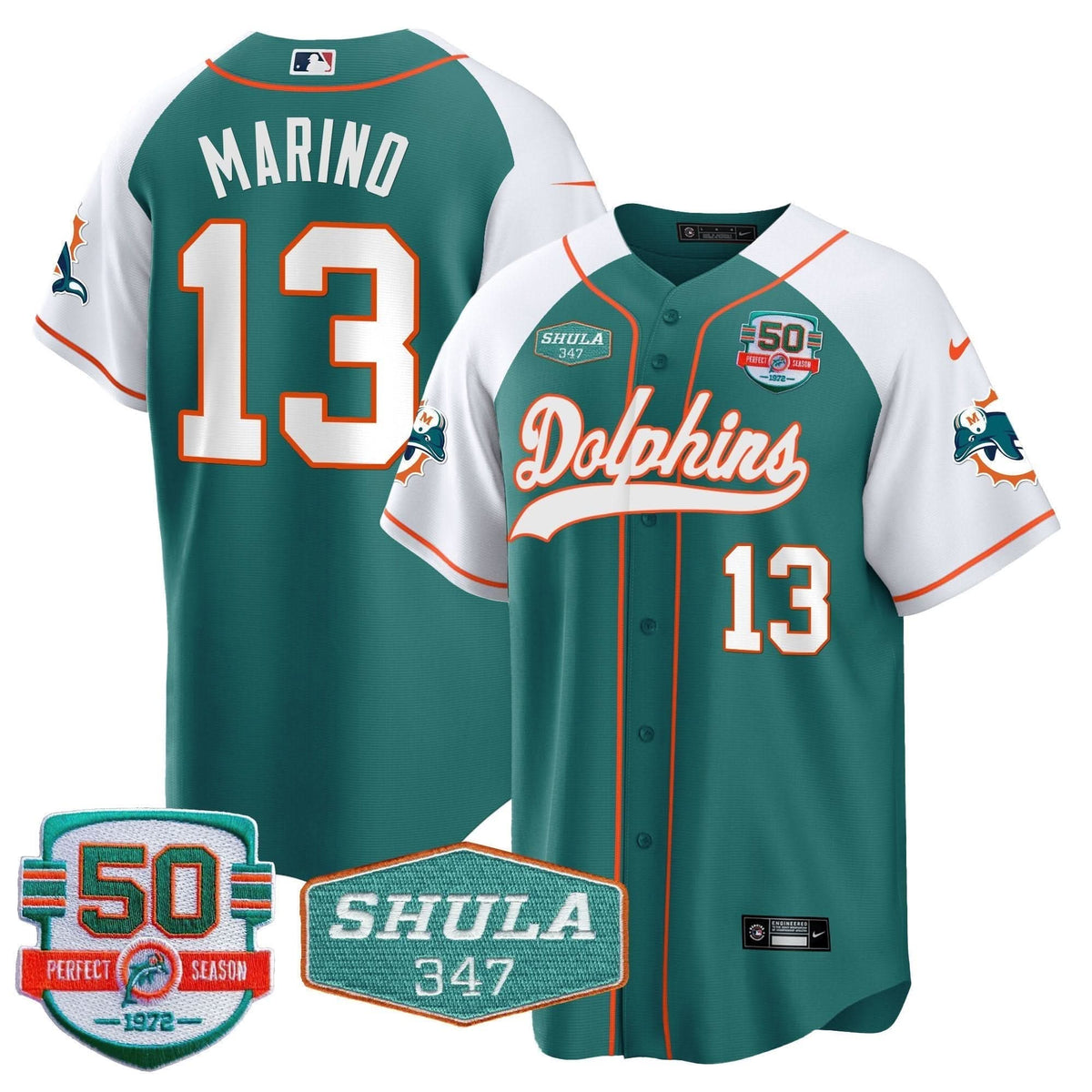 MIA 50th & Don Shula 347 Memorial Patch Baseball Jersey - All Stitched
