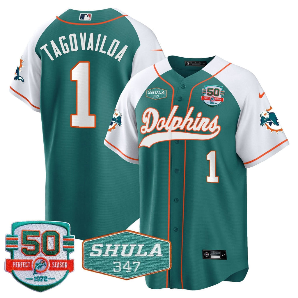 MIA 50th & Don Shula 347 Memorial Patch Baseball Jersey - All Stitched