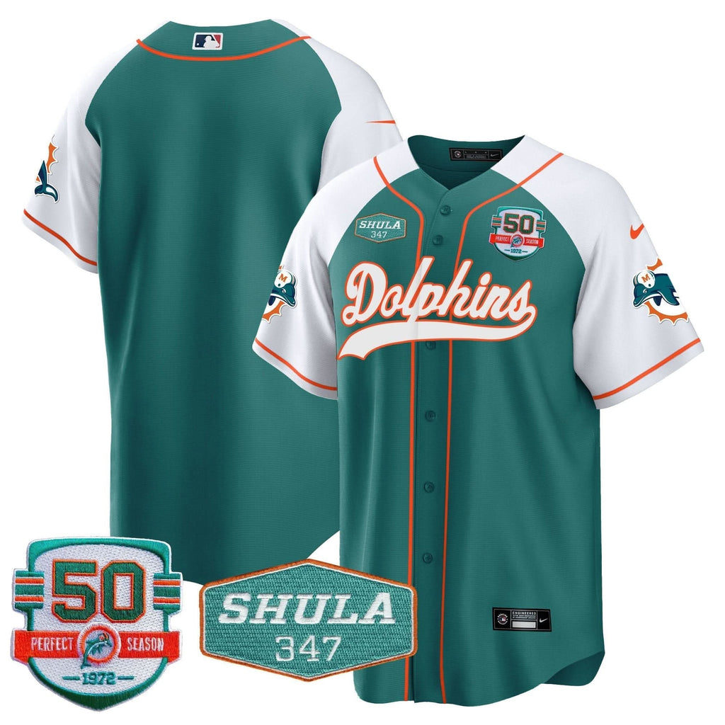 MIA 50th & Don Shula 347 Memorial Patch Baseball Jersey - All Stitched
