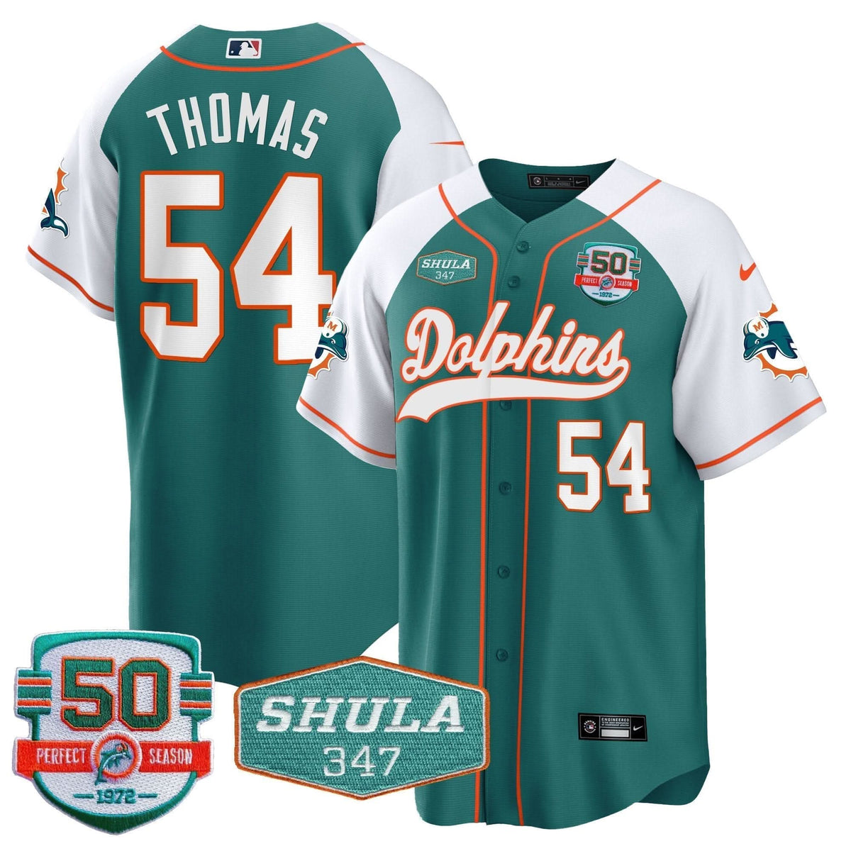 MIA 50th & Don Shula 347 Memorial Patch Baseball Jersey - All Stitched
