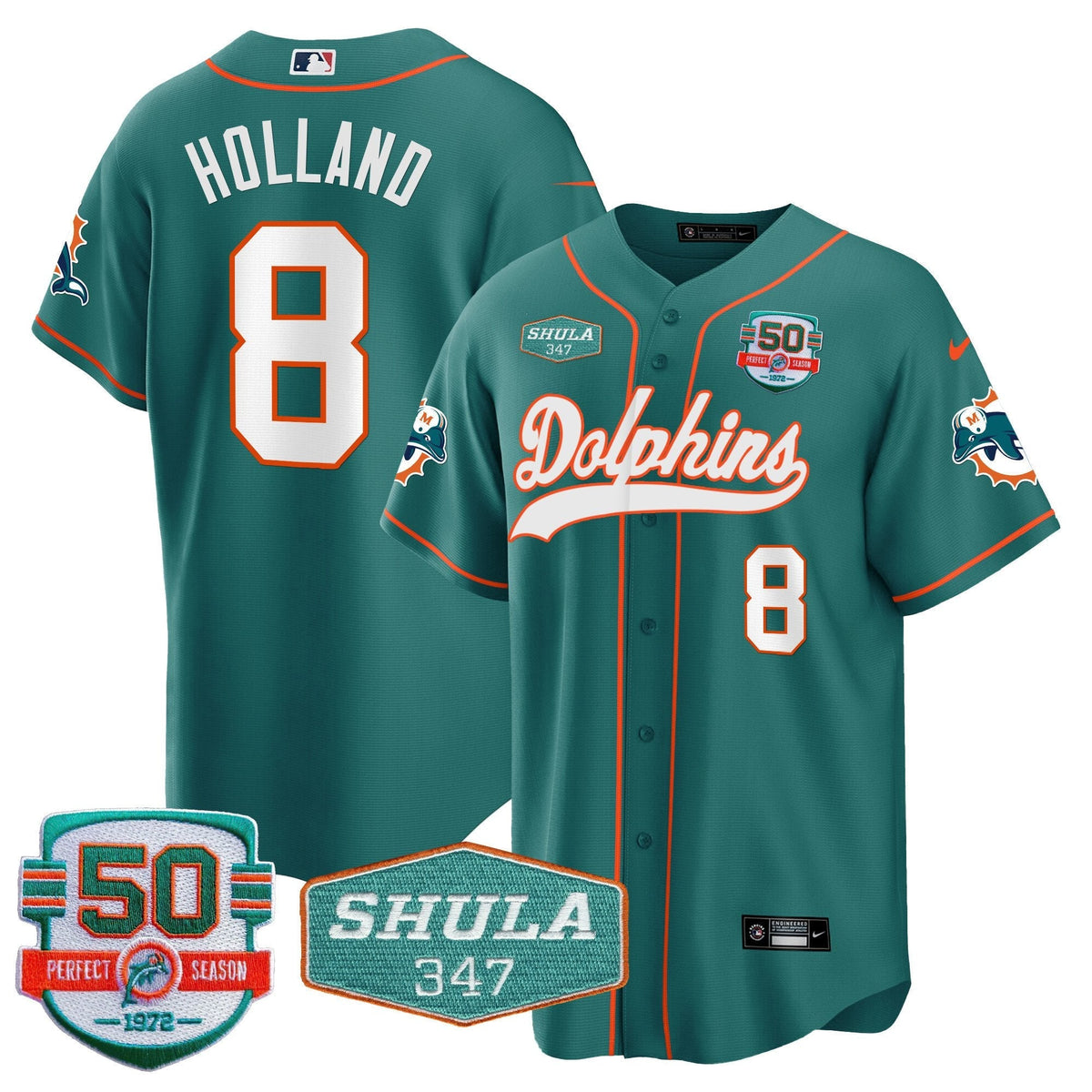 MIA 50th & Don Shula 347 Memorial Patch Baseball Jersey - All Stitched