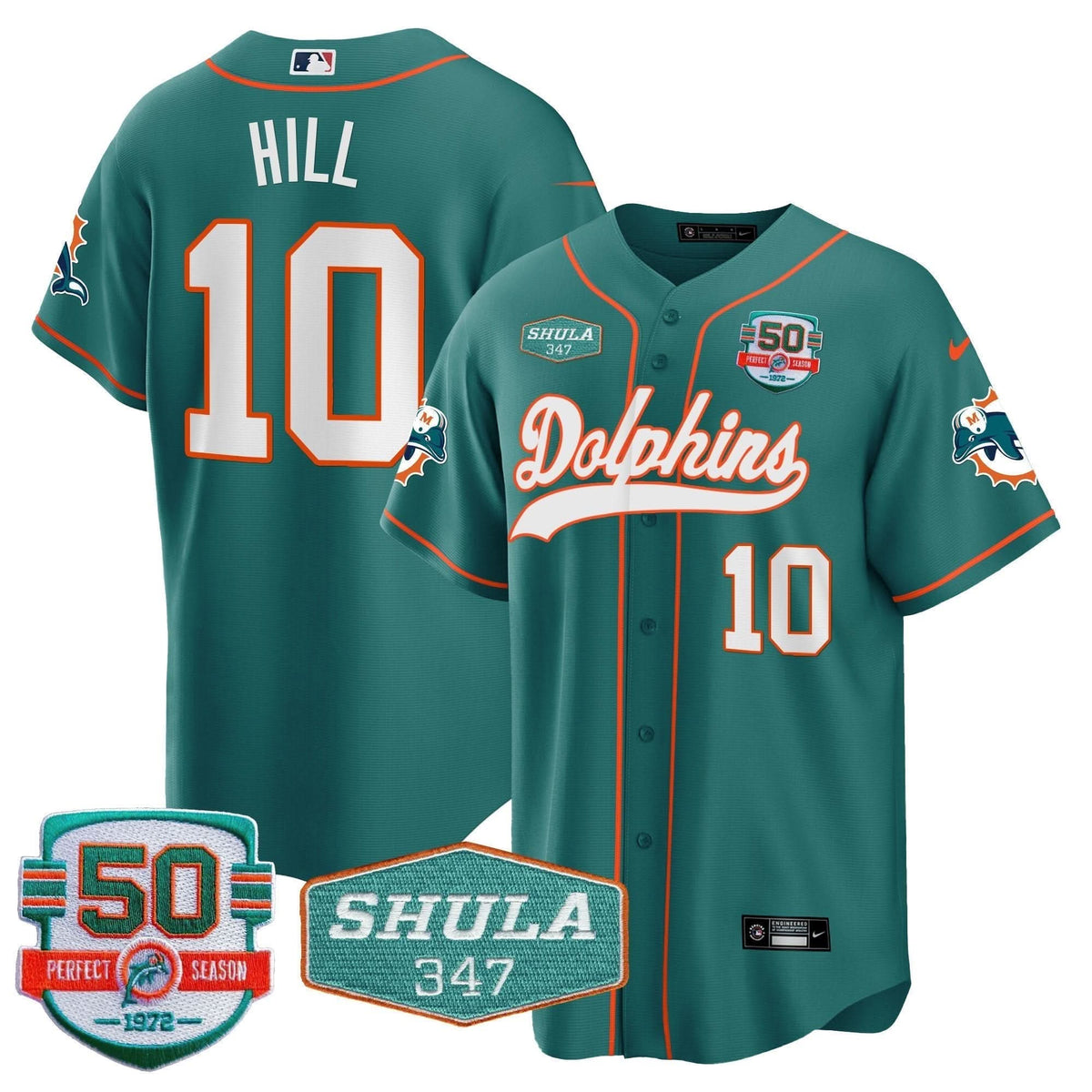MIA 50th & Don Shula 347 Memorial Patch Baseball Jersey - All Stitched