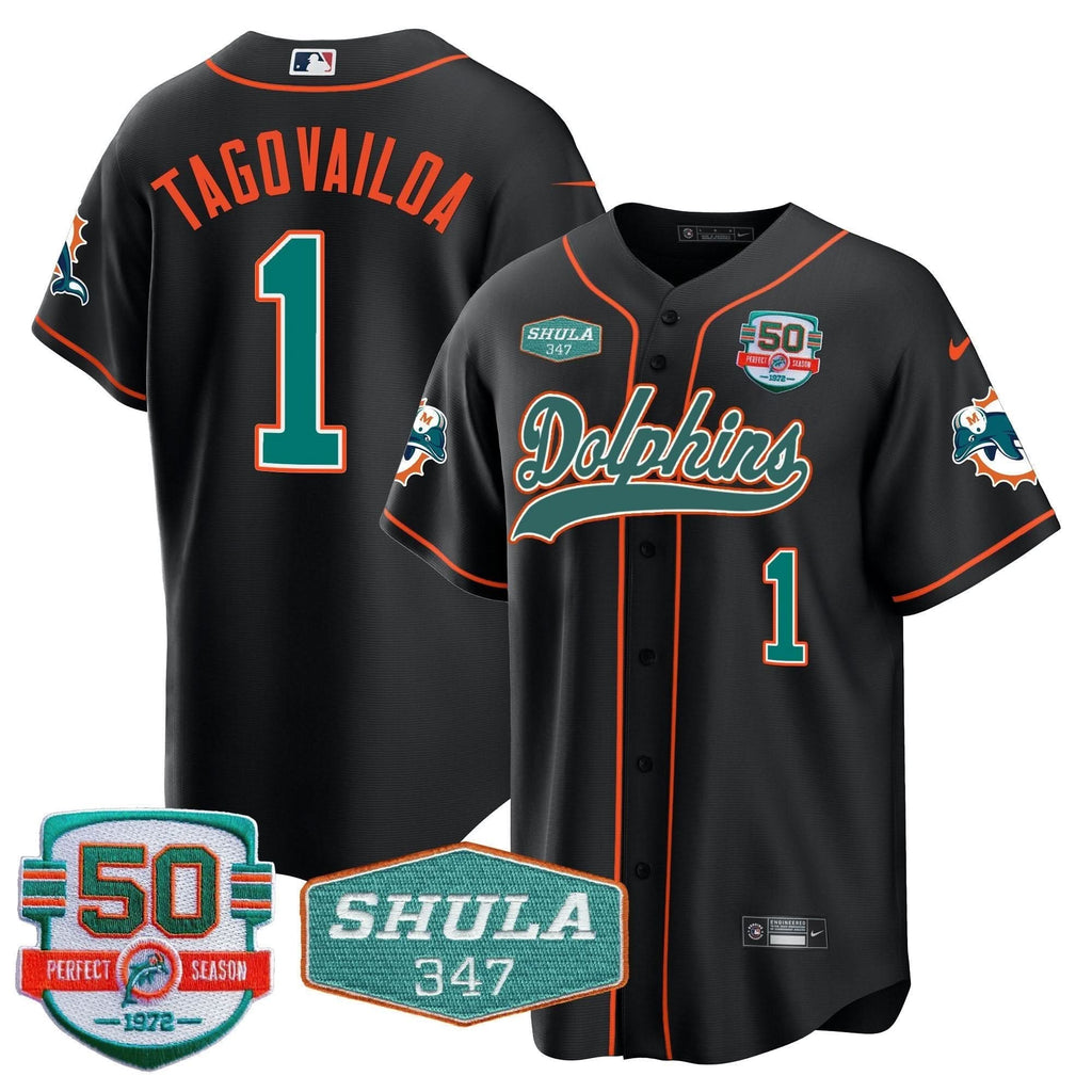 MIA 50th & Don Shula 347 Memorial Patch Baseball Jersey - All Stitched
