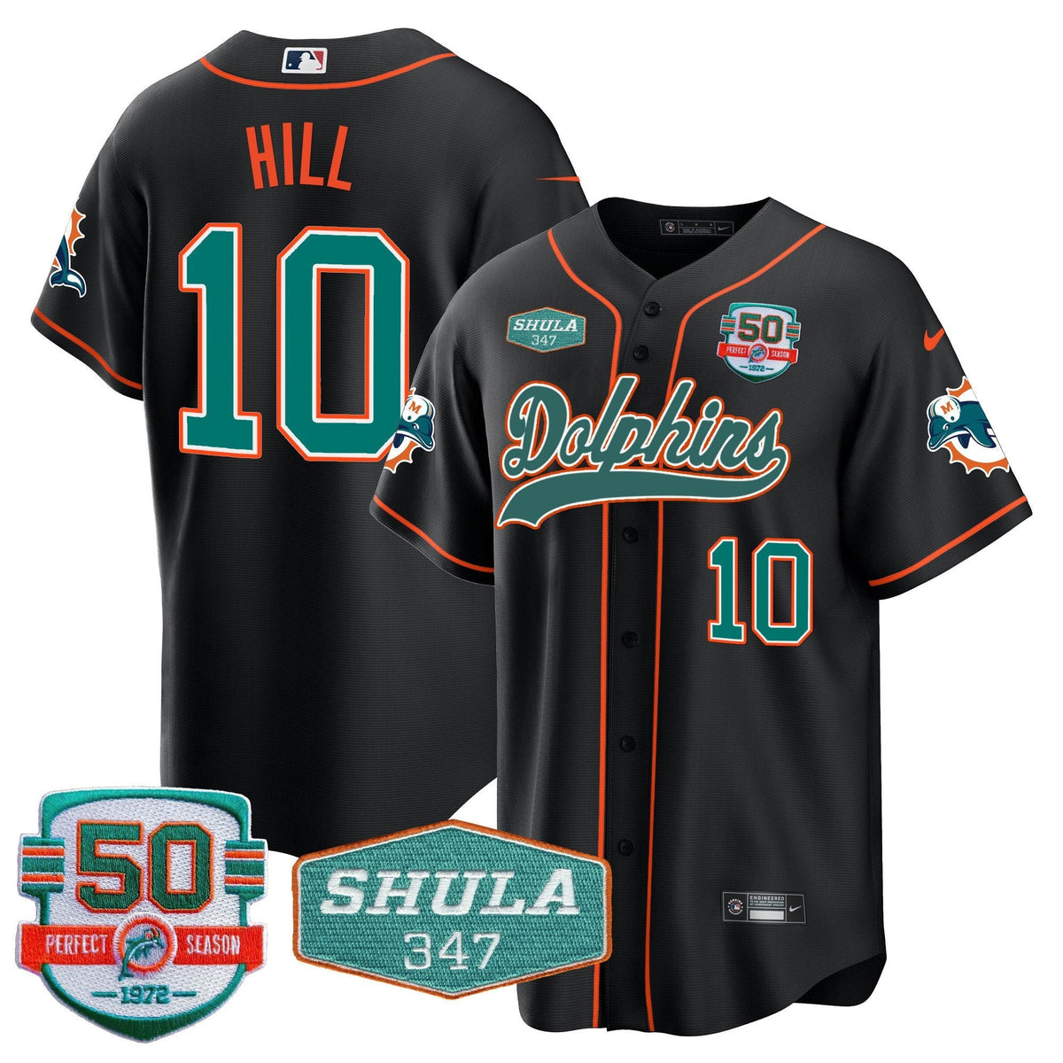 MIA 50th & Don Shula 347 Memorial Patch Baseball Jersey - All Stitched