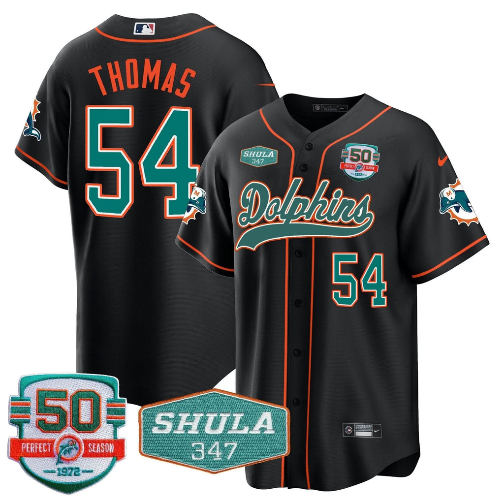 MIA 50th & Don Shula 347 Memorial Patch Baseball Jersey - All Stitched