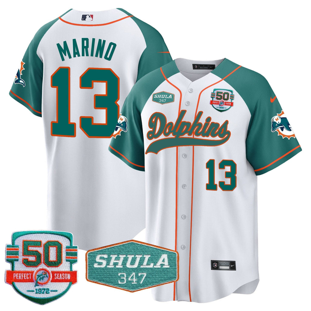 MIA 50th & Don Shula 347 Memorial Patch Baseball Jersey - All Stitched