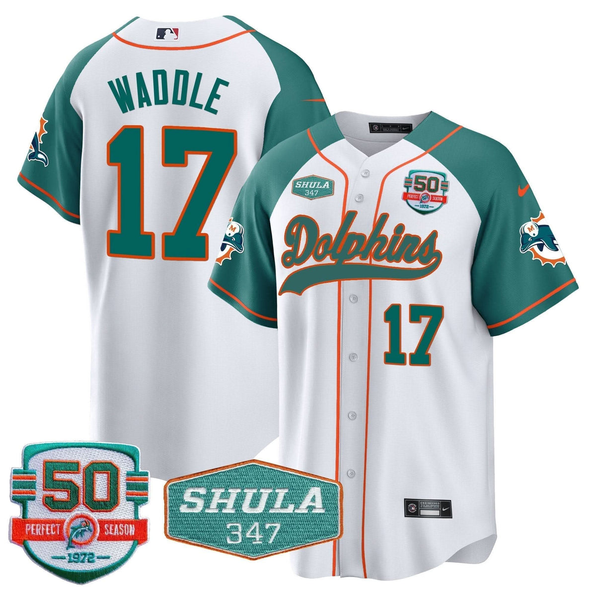 MIA 50th & Don Shula 347 Memorial Patch Baseball Jersey - All Stitched