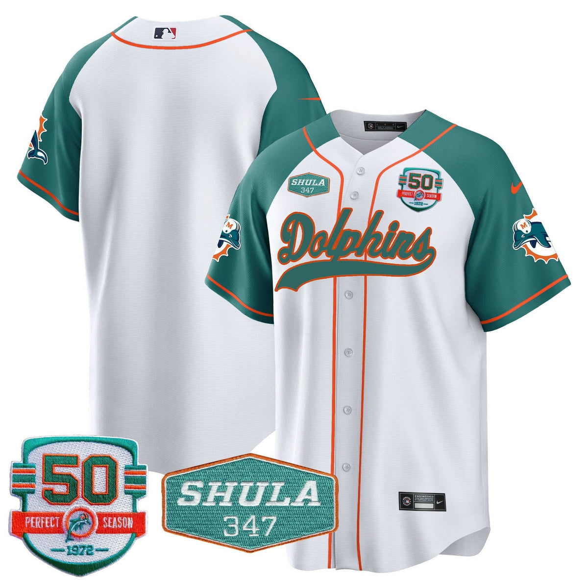 MIA 50th & Don Shula 347 Memorial Patch Baseball Jersey - All Stitched