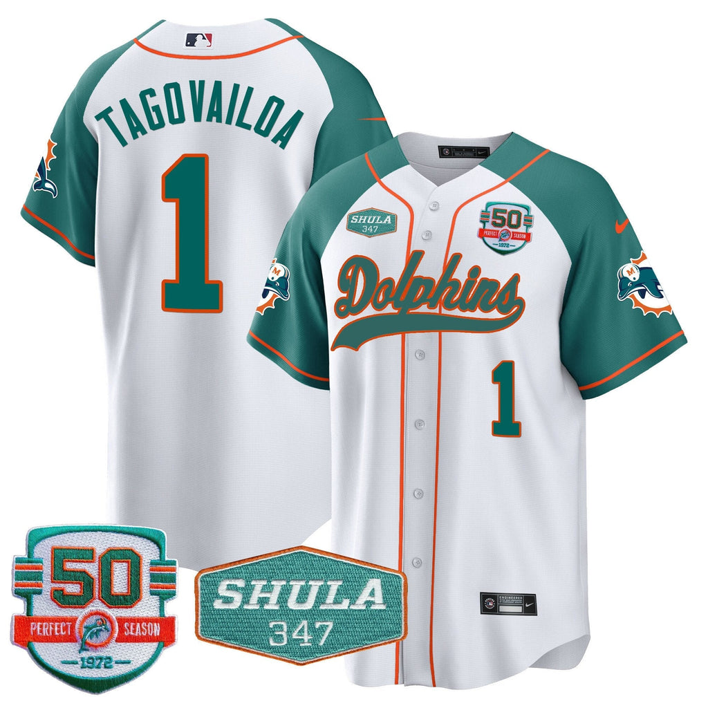 MIA 50th & Don Shula 347 Memorial Patch Baseball Jersey - All Stitched