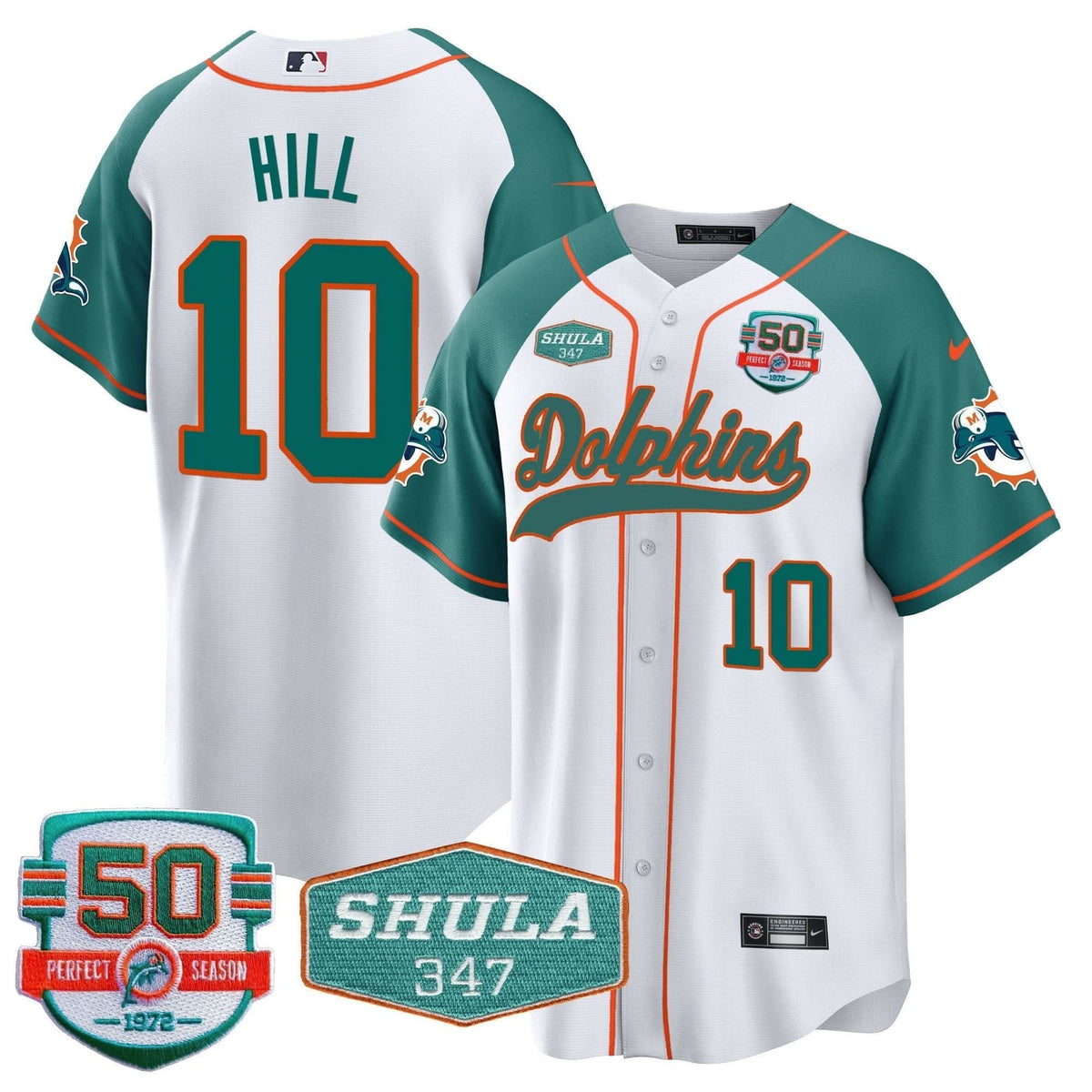 MIA 50th & Don Shula 347 Memorial Patch Baseball Jersey - All Stitched