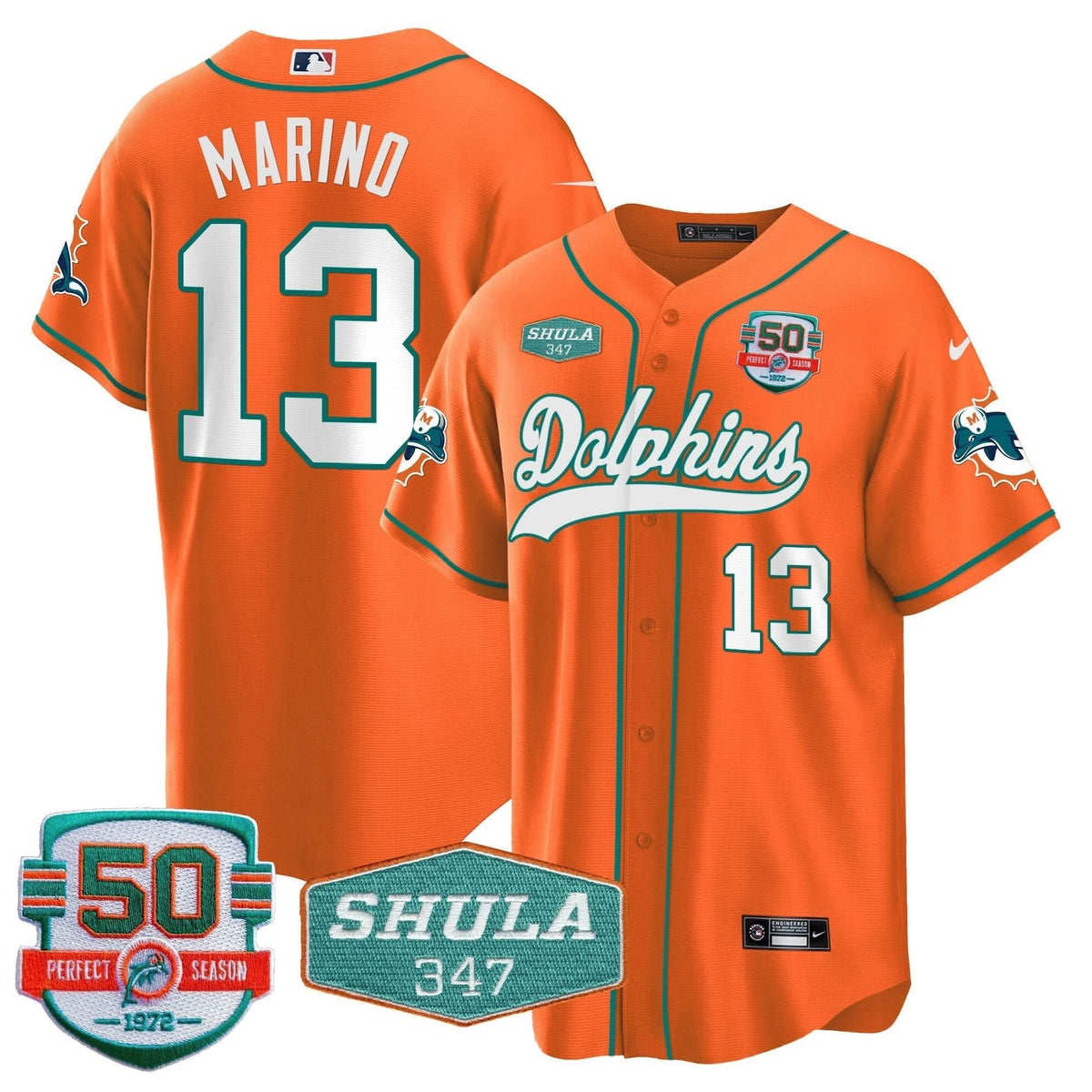 MIA 50th & Don Shula 347 Memorial Patch Baseball Jersey - All Stitched