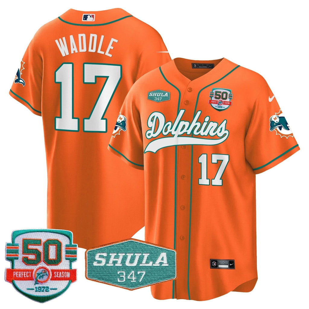 MIA 50th & Don Shula 347 Memorial Patch Baseball Jersey - All Stitched
