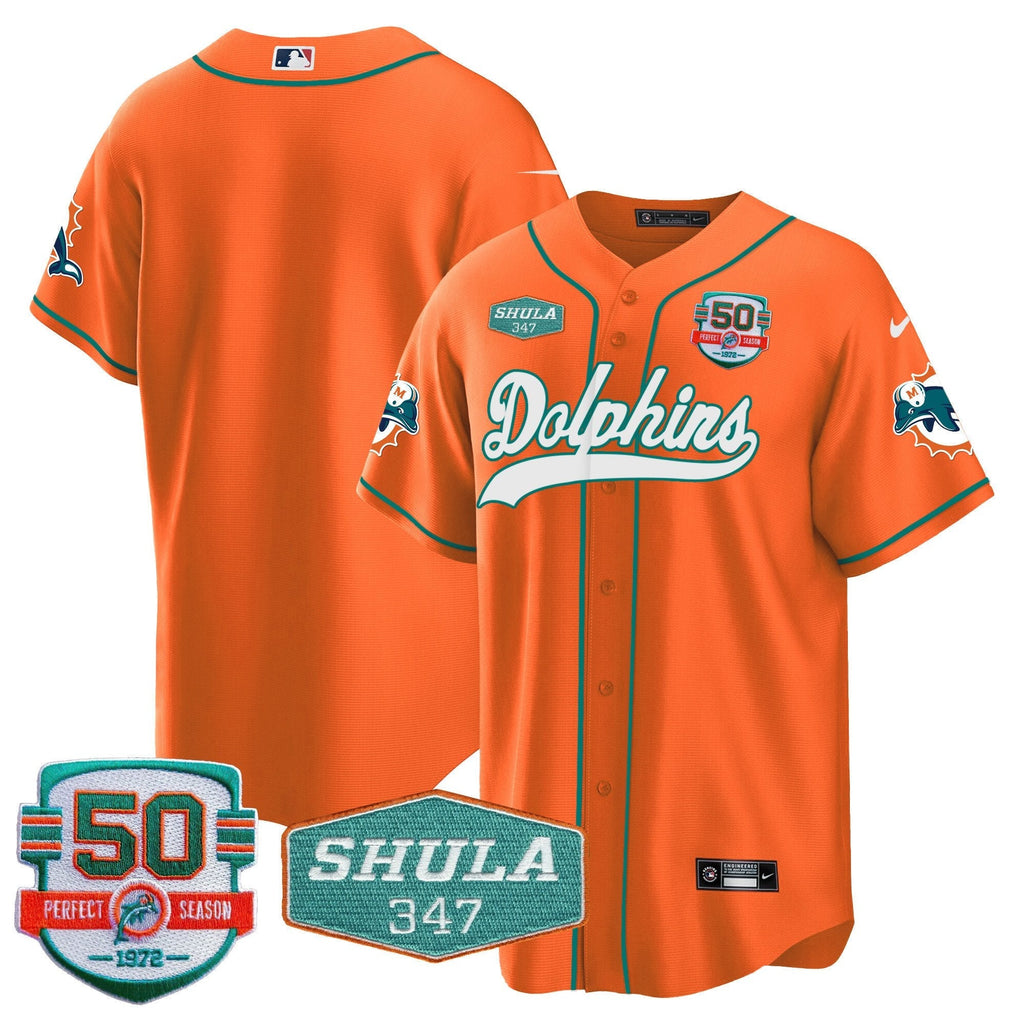 MIA 50th & Don Shula 347 Memorial Patch Baseball Jersey - All Stitched