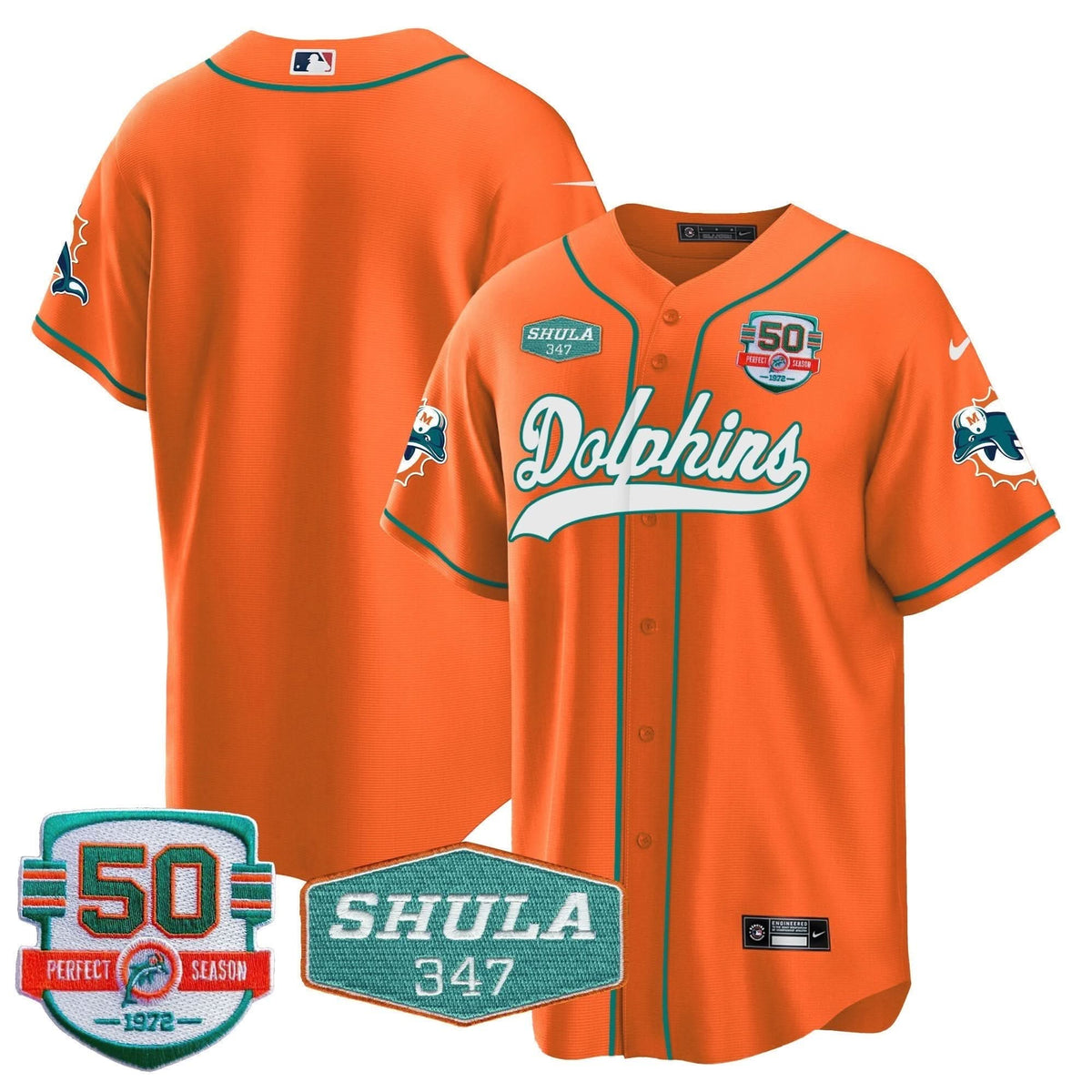 MIA 50th & Don Shula 347 Memorial Patch Baseball Jersey - All Stitched