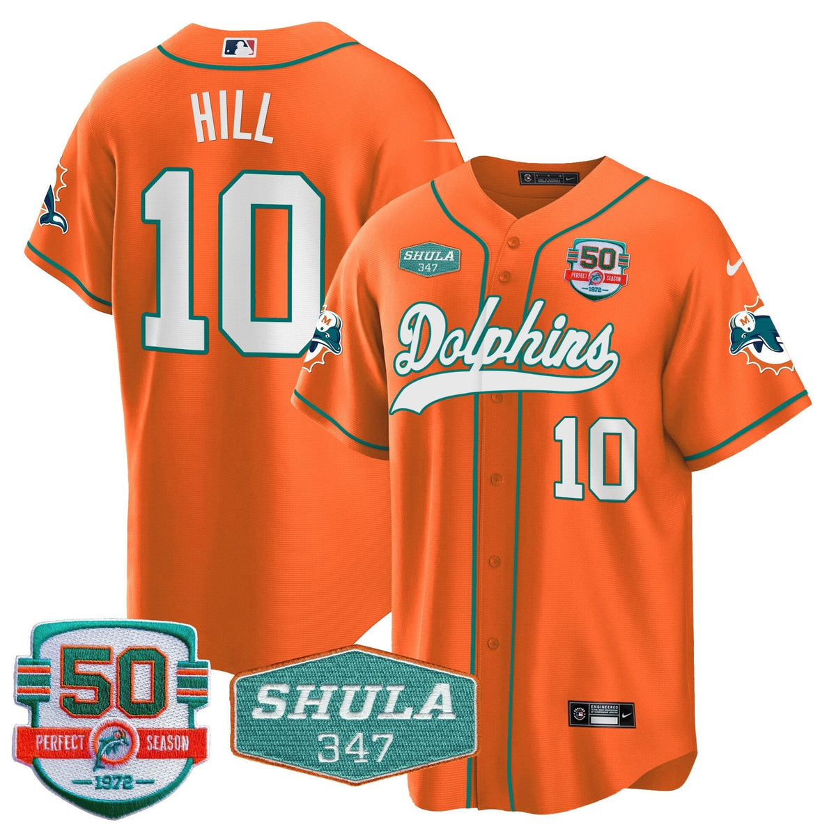 MIA 50th & Don Shula 347 Memorial Patch Baseball Jersey - All Stitched
