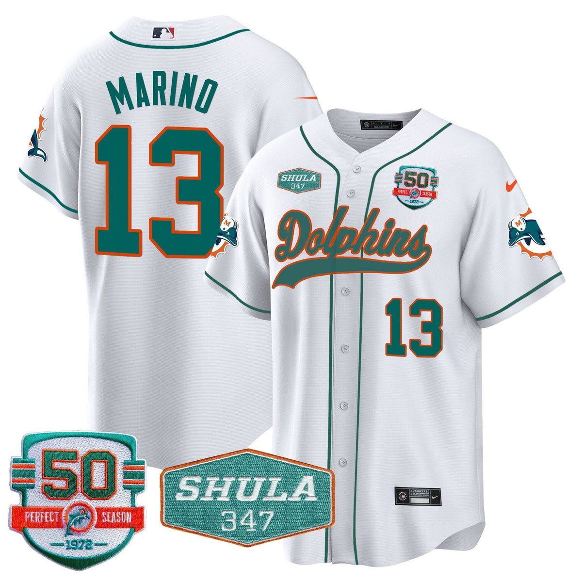 MIA 50th & Don Shula 347 Memorial Patch Baseball Jersey - All Stitched