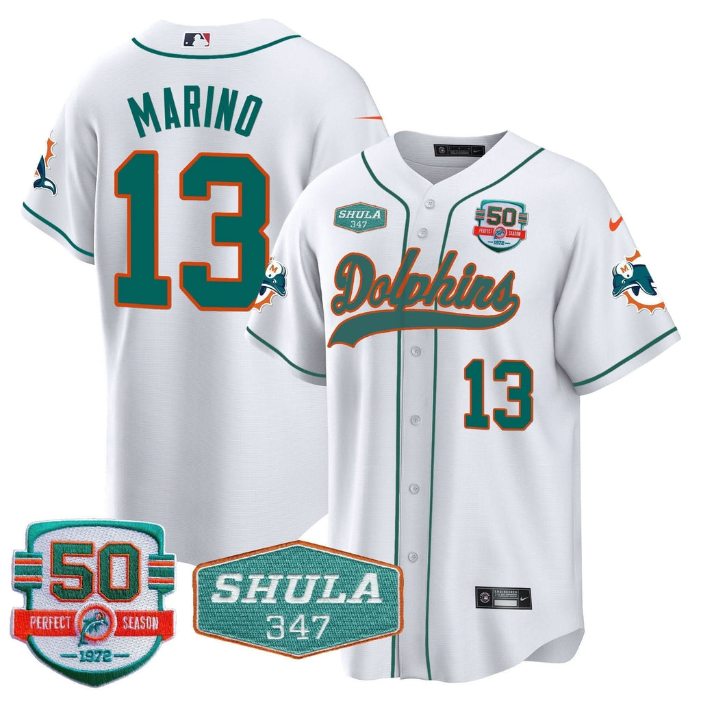 MIA 50th & Don Shula 347 Memorial Patch Baseball Jersey - All Stitched