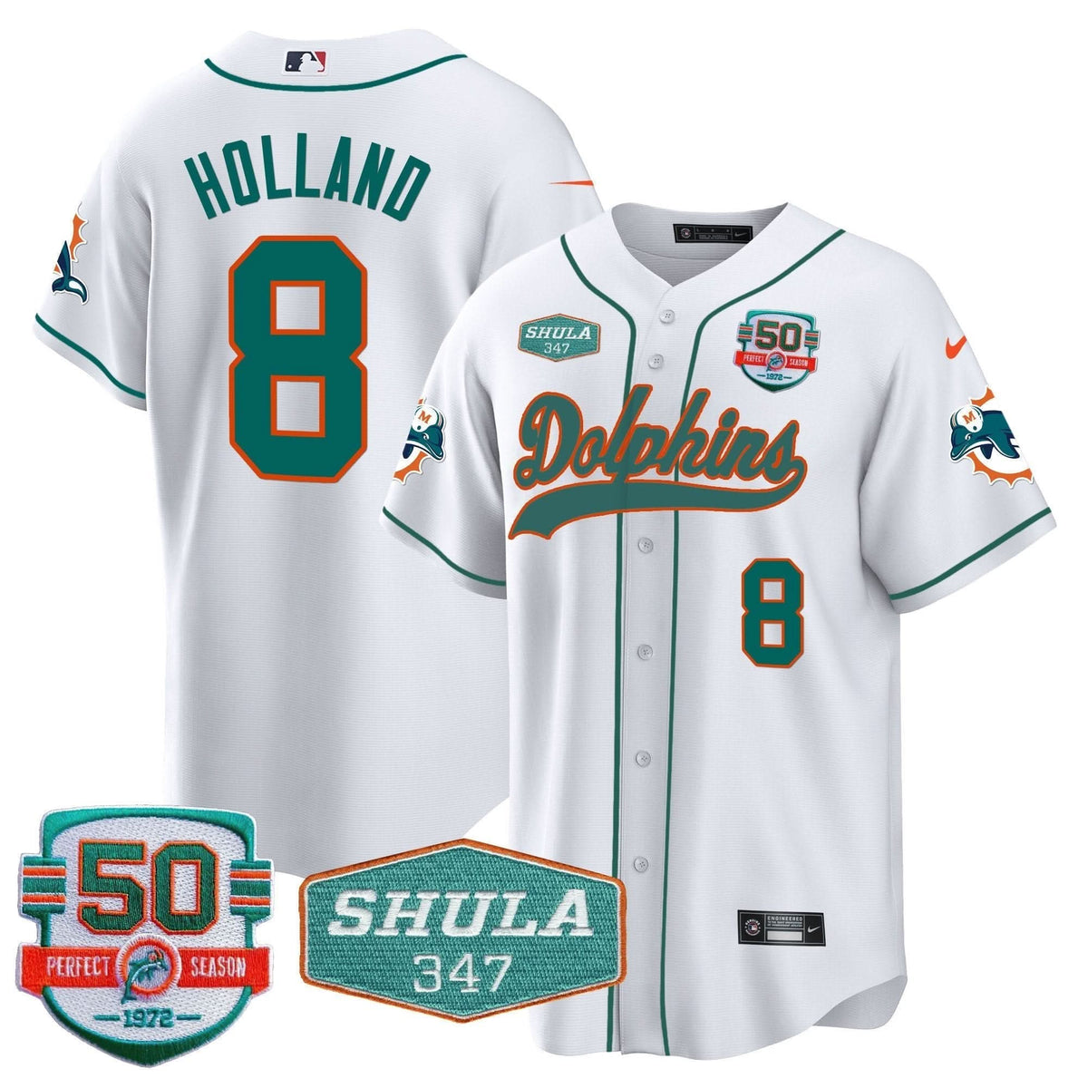 MIA 50th & Don Shula 347 Memorial Patch Baseball Jersey - All Stitched
