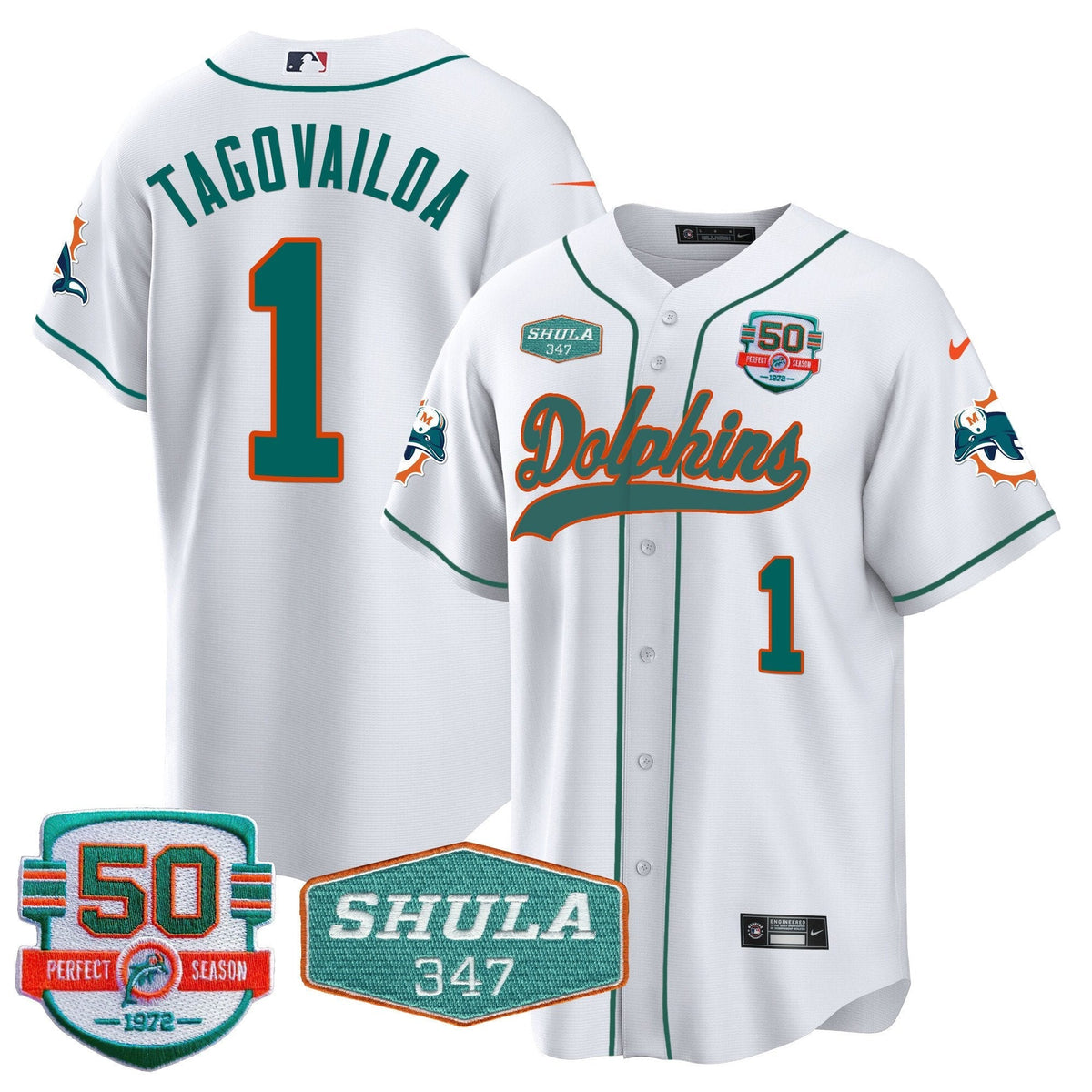 MIA 50th & Don Shula 347 Memorial Patch Baseball Jersey - All Stitched