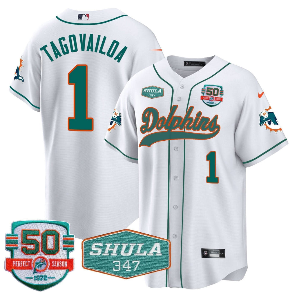 MIA 50th & Don Shula 347 Memorial Patch Baseball Jersey - All Stitched