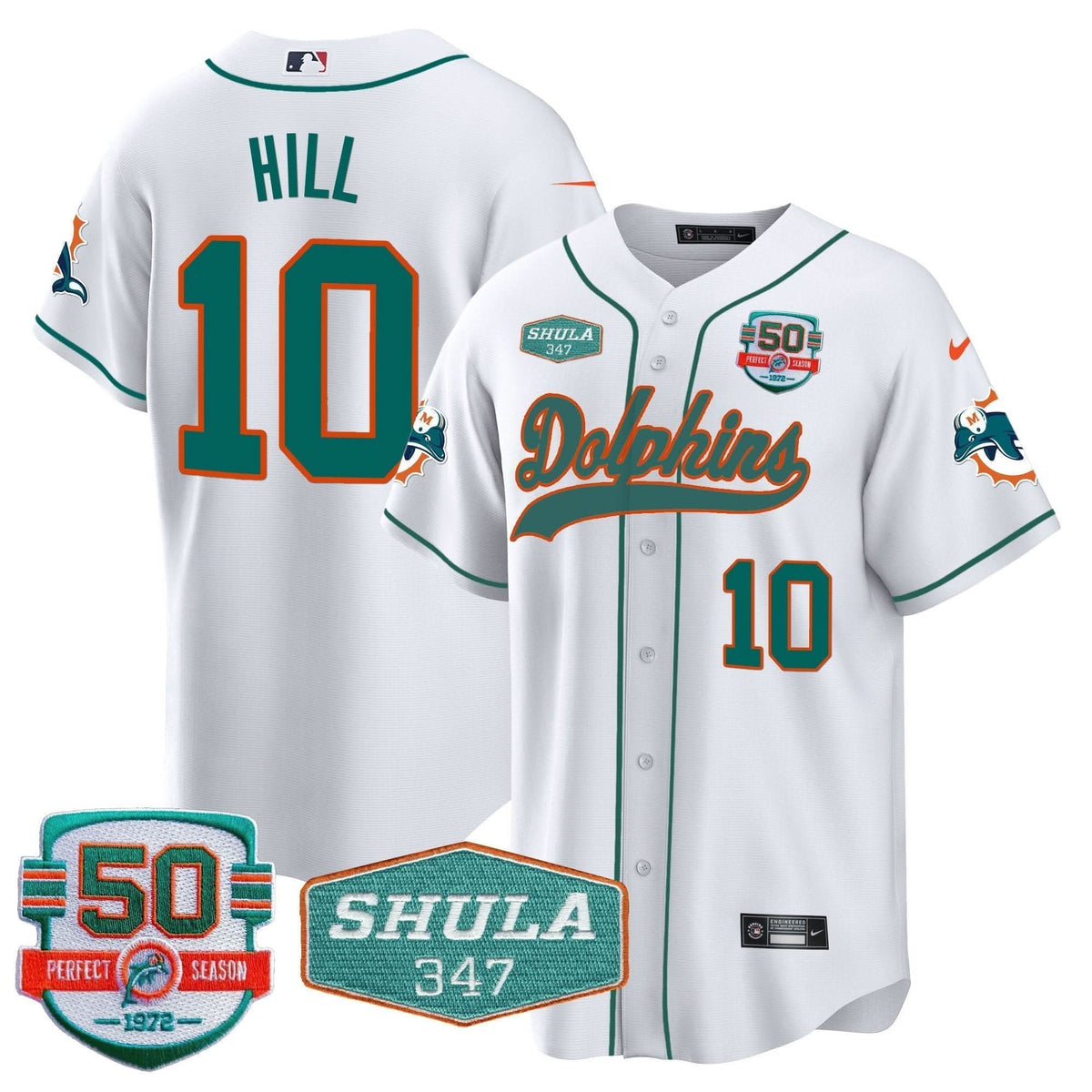MIA 50th & Don Shula 347 Memorial Patch Baseball Jersey - All Stitched