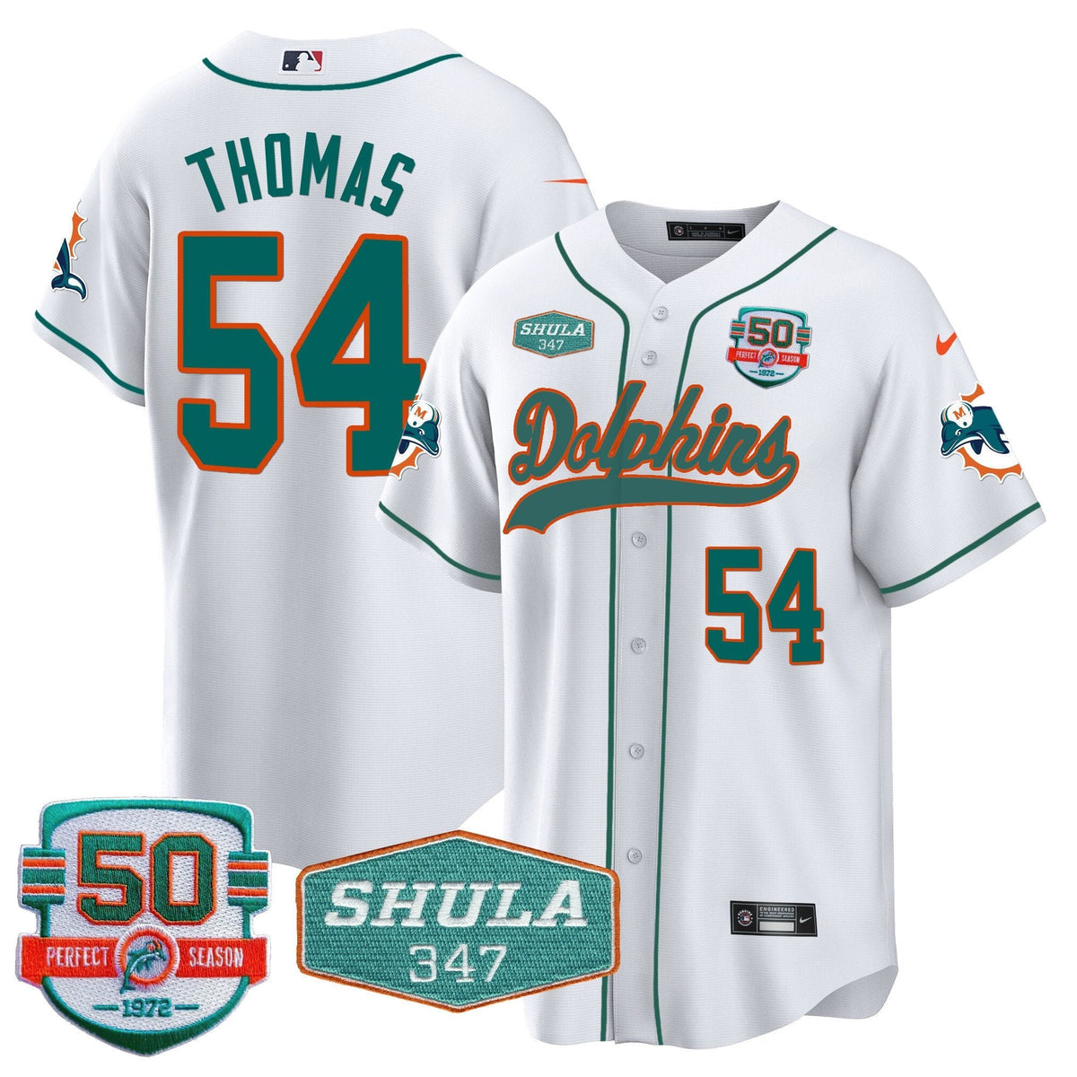 MIA 50th & Don Shula 347 Memorial Patch Baseball Jersey - All Stitched