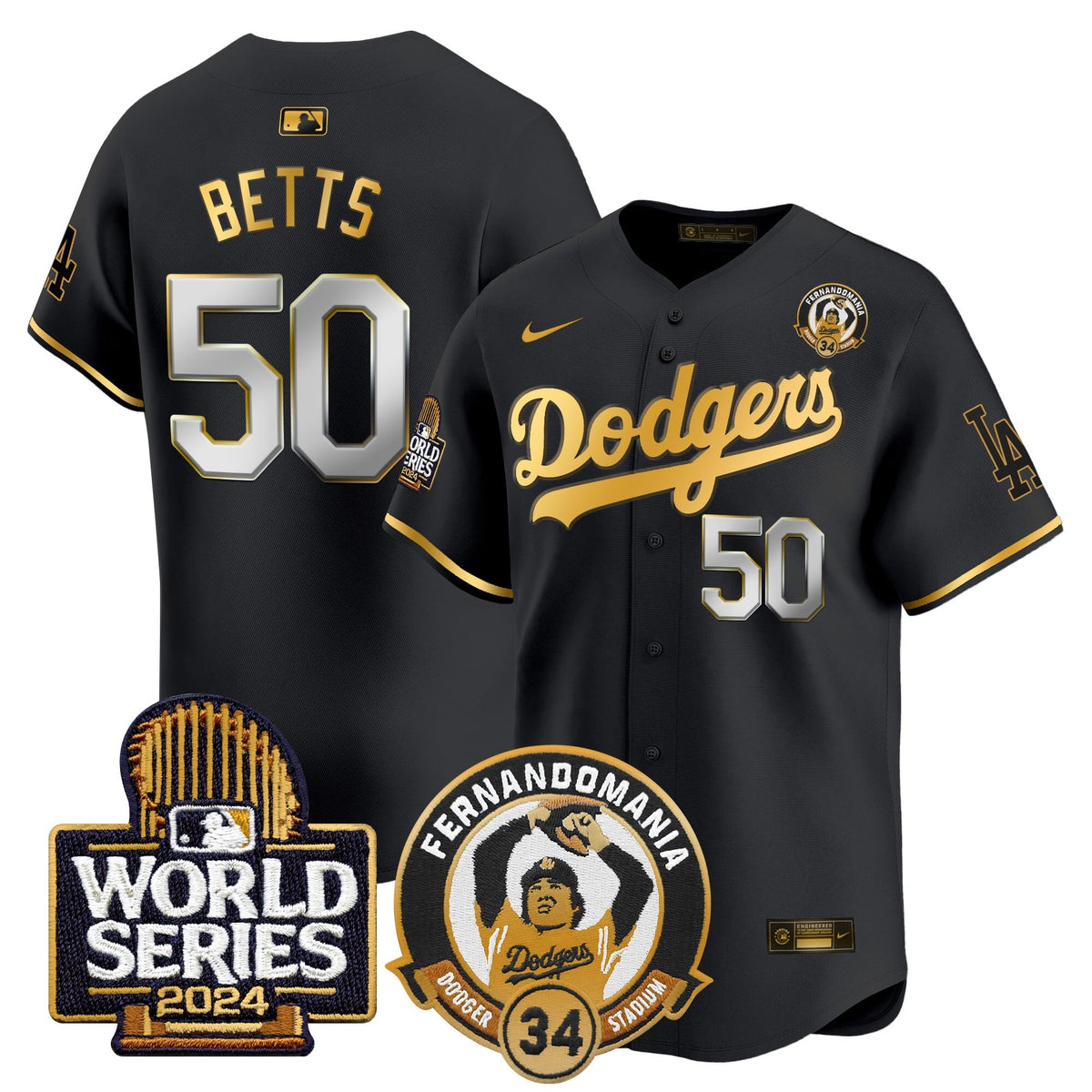 Men's Dodgers Fernando Valenzuela & 2024 World Series Patch Vapor Premier Limited Jersey - All Stitched
