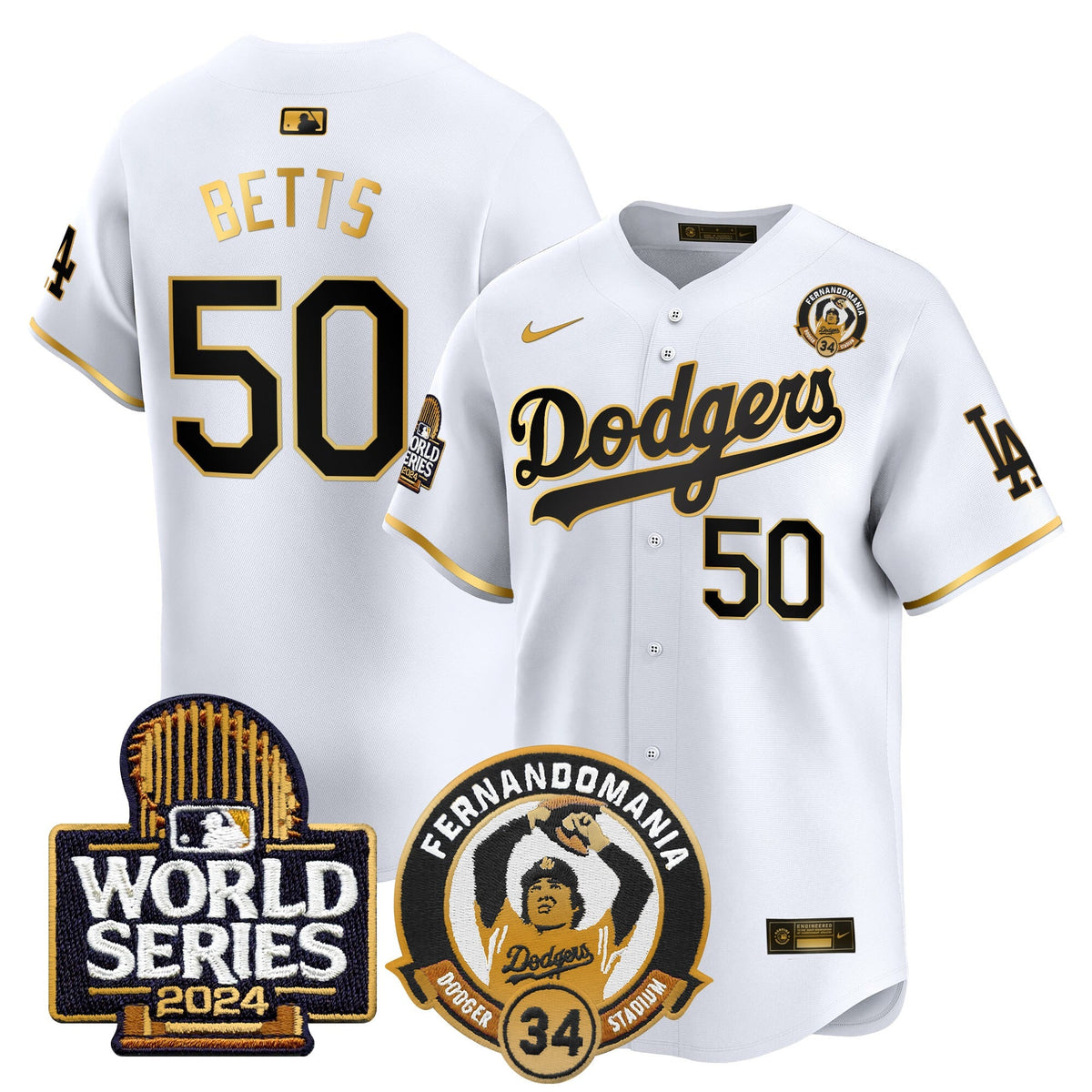 Men's Dodgers Fernando Valenzuela & 2024 World Series Patch Vapor Premier Limited Jersey - All Stitched