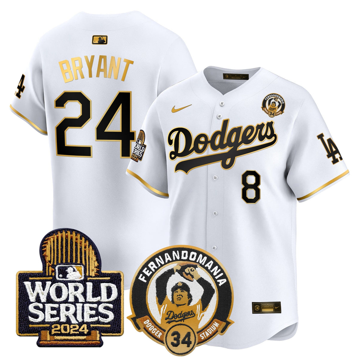 Men's Dodgers Fernando Valenzuela & 2024 World Series Patch Vapor Premier Limited Jersey - All Stitched