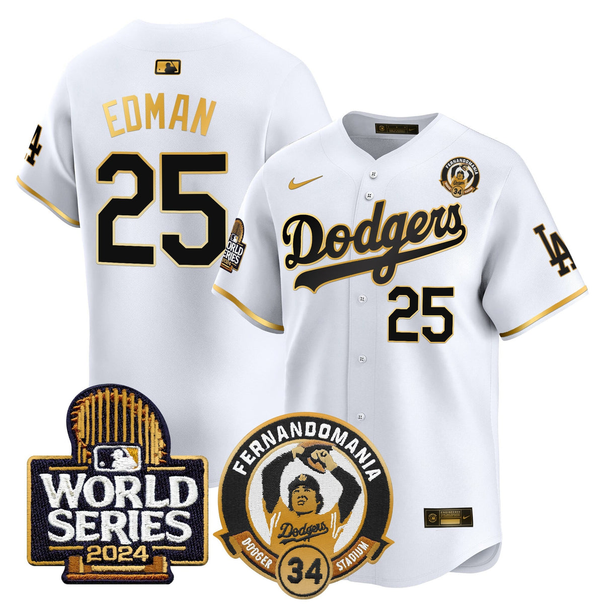 Men's Dodgers Fernando Valenzuela & 2024 World Series Patch Vapor Premier Limited Jersey - All Stitched