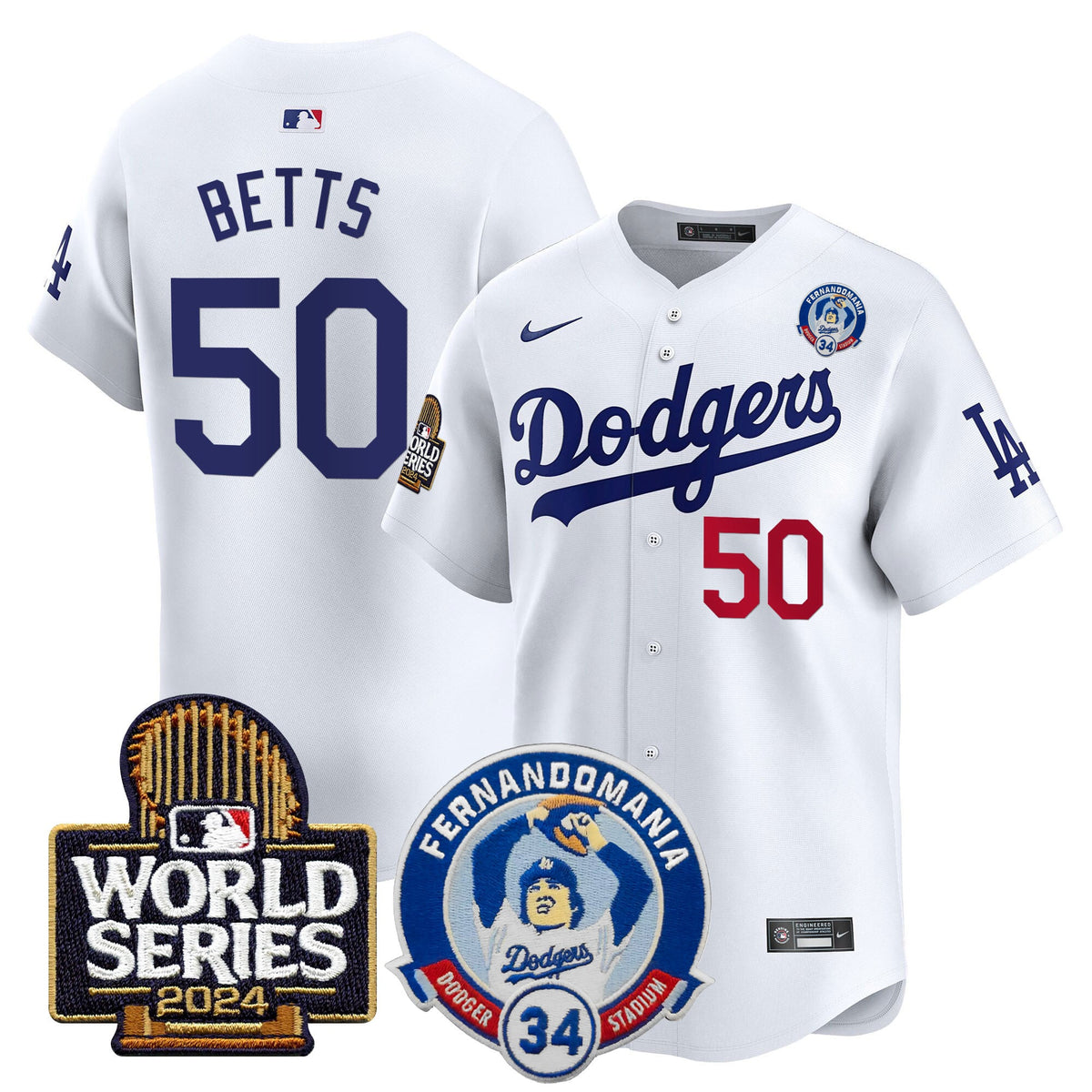 Men's Dodgers Fernando Valenzuela & 2024 World Series Patch Vapor Premier Limited Jersey V3 - All Stitched
