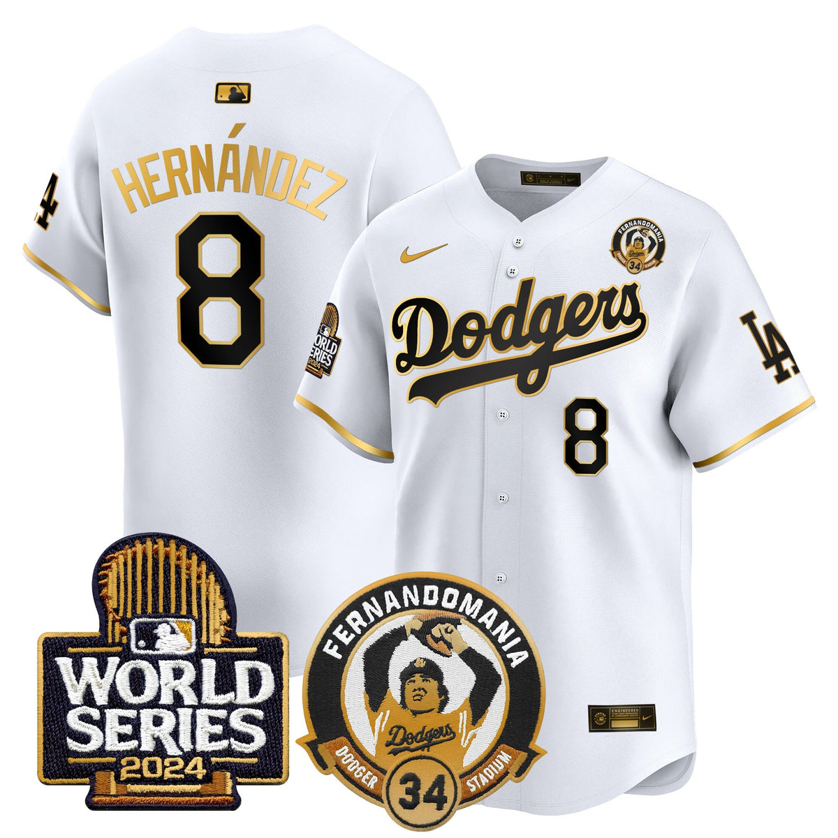 Men's Dodgers Fernando Valenzuela & 2024 World Series Patch Vapor Premier Limited Jersey V3 - All Stitched