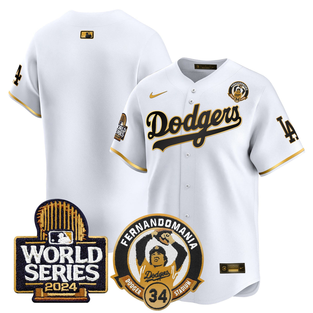 Men's Dodgers Fernando Valenzuela & 2024 World Series Patch Vapor Premier Limited Jersey V3 - All Stitched